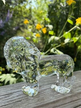 Vintage Val St Lambert De Sores Glass Standing Lion Figure As Is Scratched Feet